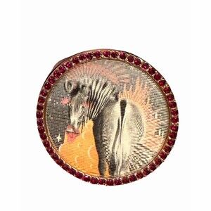 Marc Jacobs Zebra Statement Ring Size 6.5 Black Pink Crystal Halo w/ Pouch